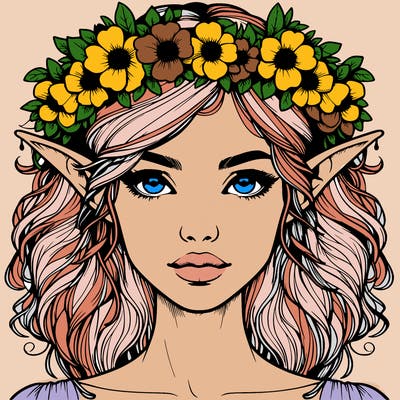 realistic female elf with flower crown