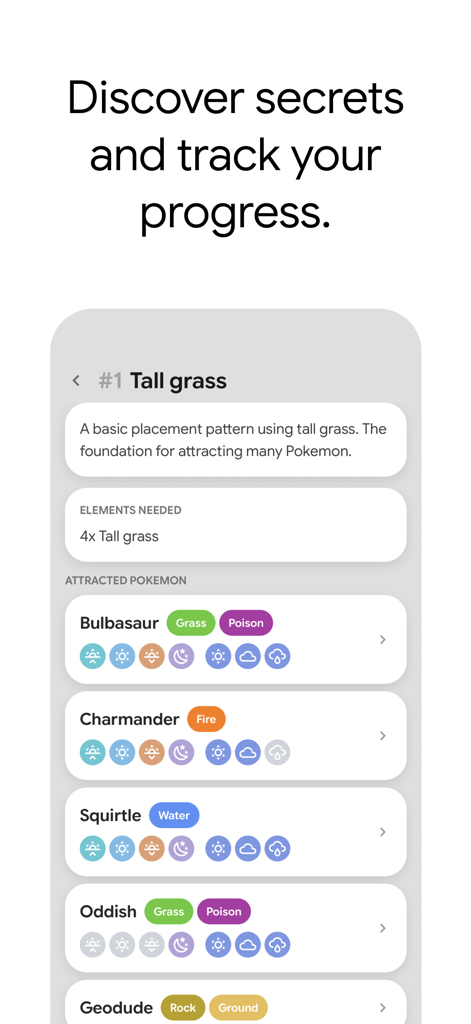 Pokopedia app interface showing habitat requirements and attracted Pokemon