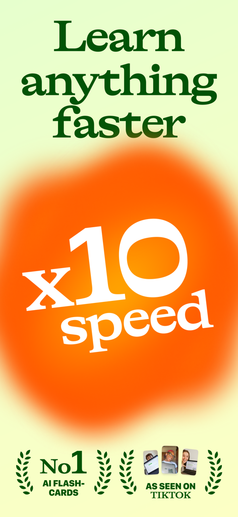 Jungle: AI Flashcards & Quiz - Marketing image for Jungle AI Flashcards showing 10x speed learning and TikTok social proof