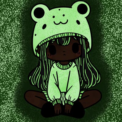 a girl wearing a frog hat and some frog socks