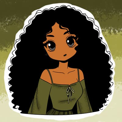 a black anime girl with long afro hair
