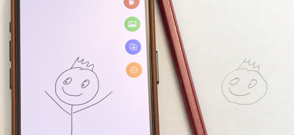 CoPi - Traçando um desenho simples de uma tela de smartphone para um pedaço de papel usando o aplicativo CoPi