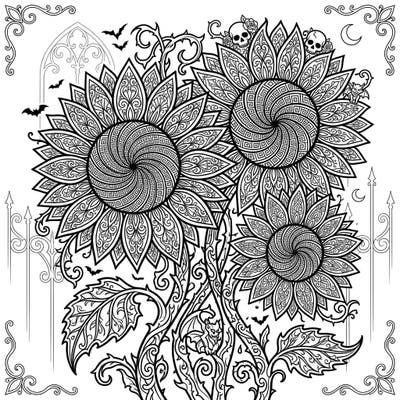 Discover the captivating allure of our Gothic Sunflowers coloring page, where vibrant blooms meet dark, ornate elegance. This unique design features intricate details perfect for adult and teen colorists seeking a creative challenge.