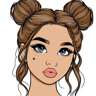 realistic girl with two buns on her hair and lips