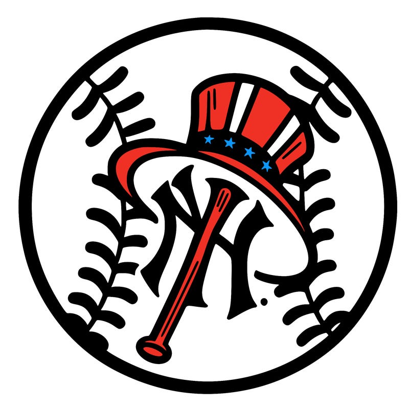 new york yankees logo with a baseball behind it