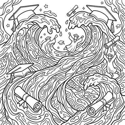 Commemorate academic success with our captivating Basaltic Flows Graduation coloring page. This design artfully combines dynamic molten lava waves with iconic graduation symbols for a truly unique artistic experience.