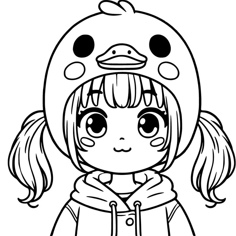 a girl with pig tails and a duck hood