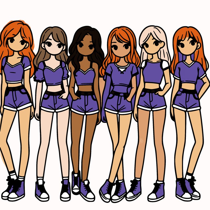 a group of girls wearing crop tops and shorts