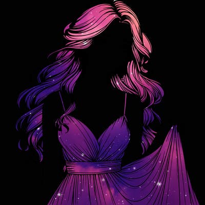 realistic girl in flowy silky prom dress