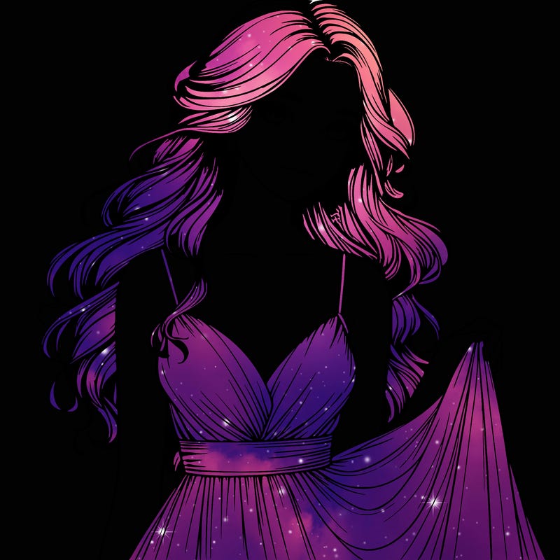 realistic girl in flowy silky prom dress