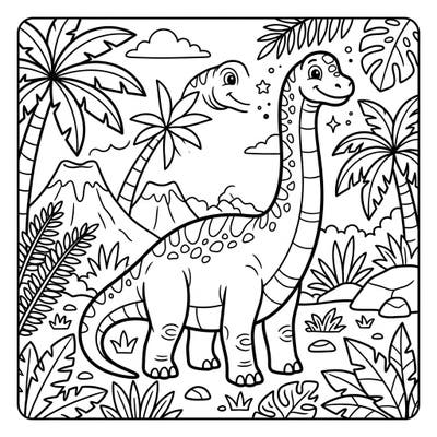 Unleash creativity with this delightful Giraffatitan coloring page, perfect for young dinosaur enthusiasts aged 4-8. Featuring a charming sauropod amidst a vibrant prehistoric landscape, it promises hours of imaginative fun.