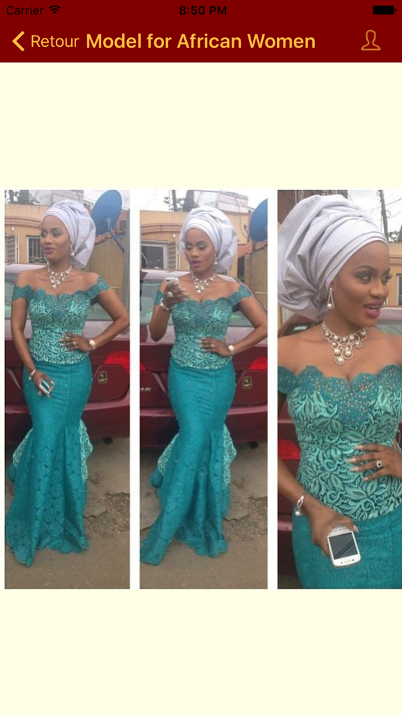 African Fashion & Model Women - ティールカラーのレースのアフリカンドレスと白いゲレ（ヘッドラップ）を身にまとった女性モデル