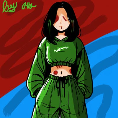 realistic girl faceless with baggy pants and a crop top