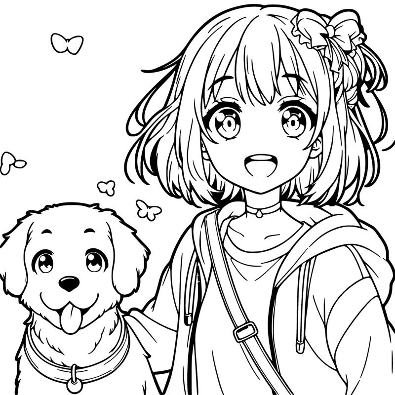anime girl with dog