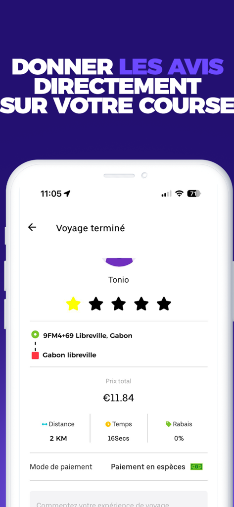 Intrav - Interfaccia dell'app Intrav per valutare una corsa completata con costo e dettagli del viaggio