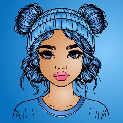 realistic girl with buns in her hair with a beanie on