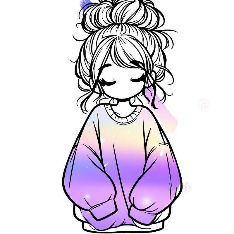 girl with baggy sweatshirt and messy bun