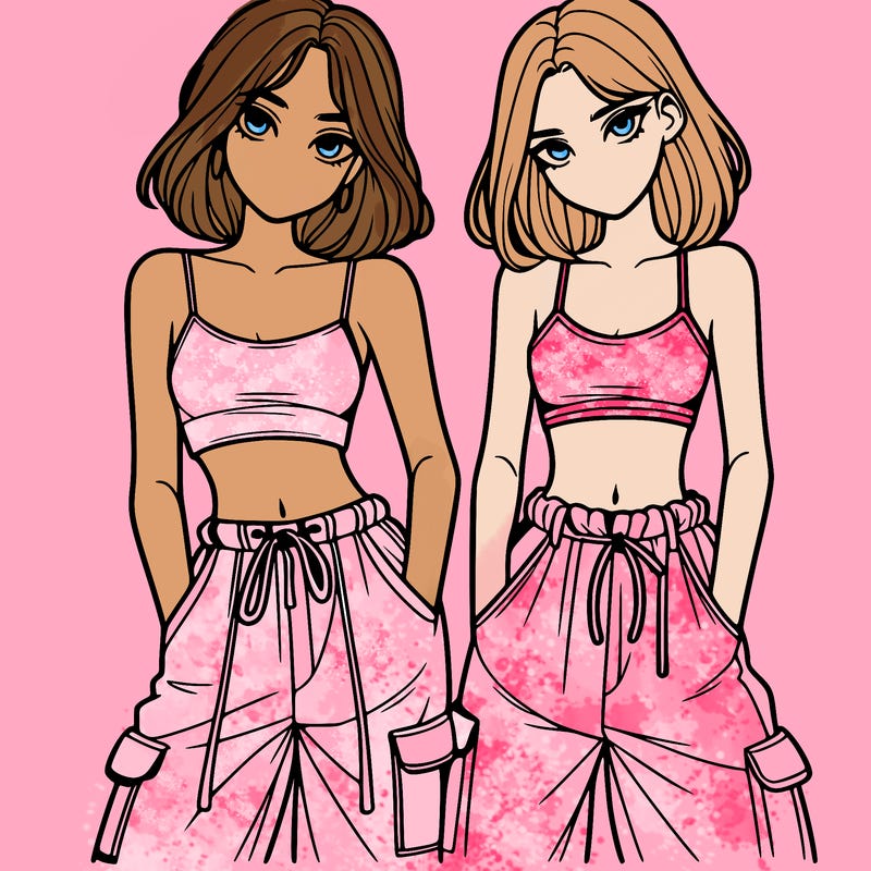 two girls with crop top with baggy pants