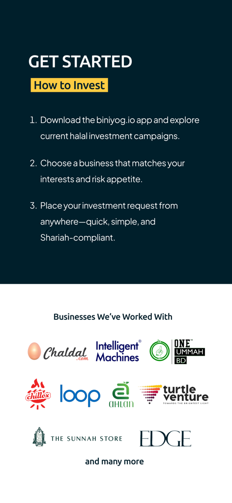 biniyog.io - A step by step guide on how to invest in halal businesses with biniyog.io including a list of partner brands