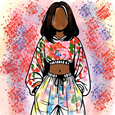 realistic girl faceless with baggy pants and a crop top