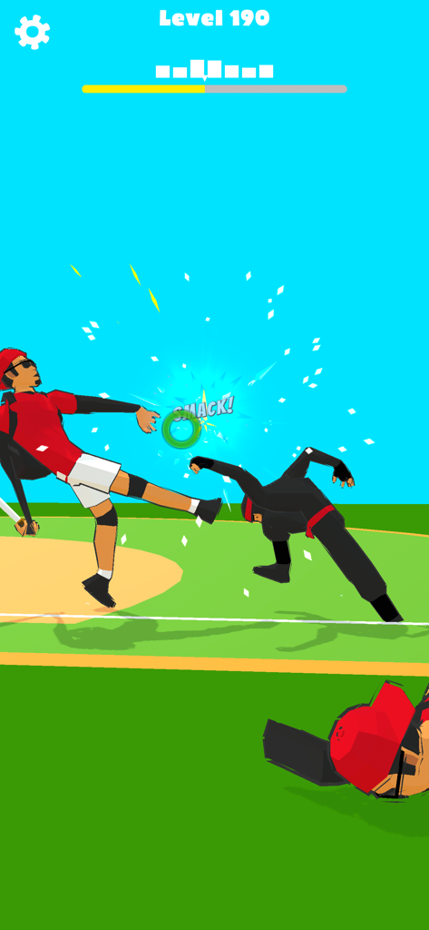 Slow Mo' Run - Um personagem jogador executando um chute alto em um ninja no jogo mobile Slow Mo Run