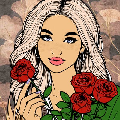 realistic women holding roses