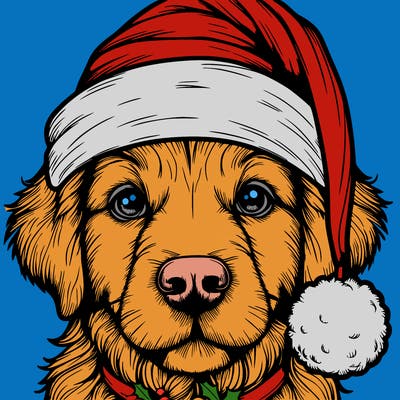 realistic dog with a christmas hat