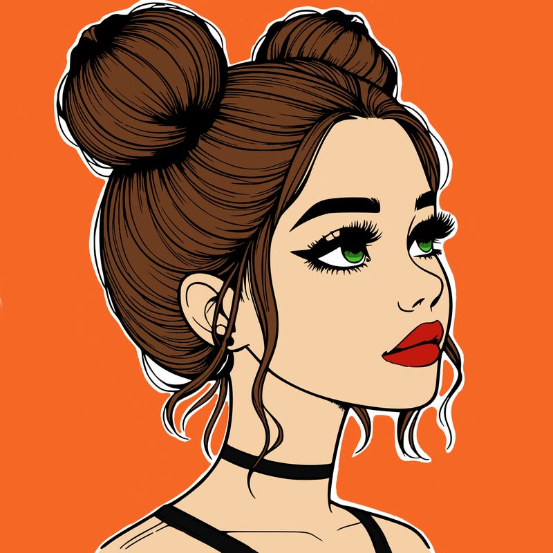 realistic girl with buns on the top of her head