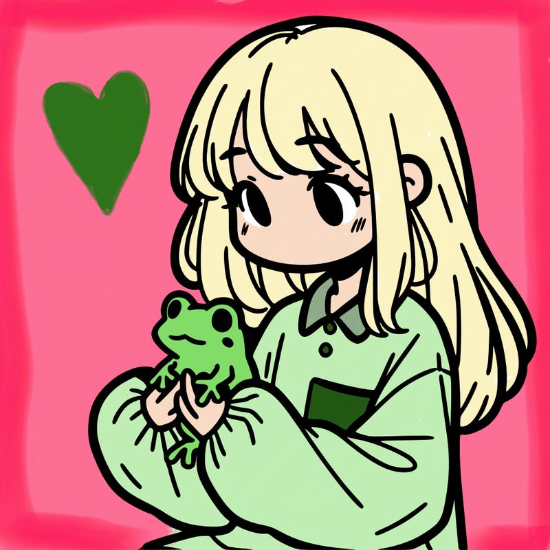 girl with long hair and a oversized shirt. and she is holding a frog