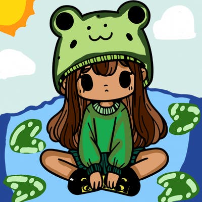 a girl wearing a frog hat and some frog socks
