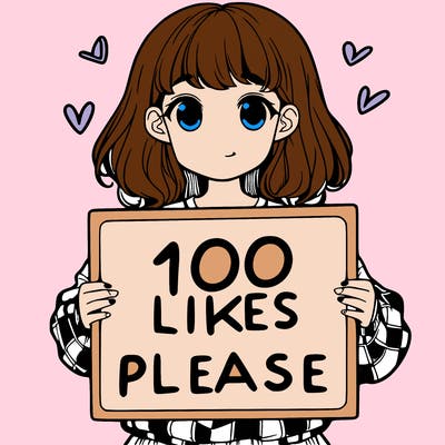 a girl holding a sign saying 100 likes please