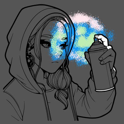 a realistic girl, spray painting