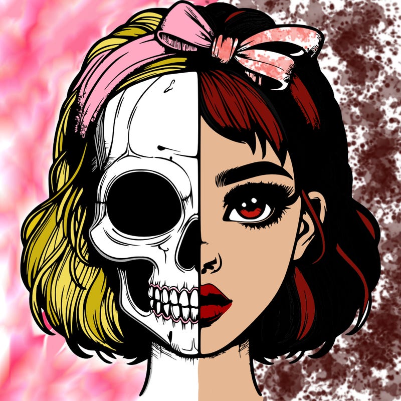 realistic girl with half skull mask