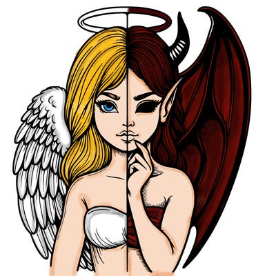 realistic angel half demon
