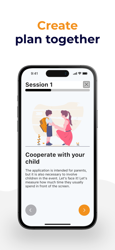 Digital Parenting - Pantalla de la aplicación Crianza Digital que muestra una sesión para crear un plan digital con los hijos.
