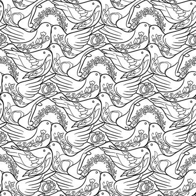 Soar into romance with this unique coloring page featuring exquisite bird tessellations intertwined with elegant wedding motifs. Perfect for celebrating love, anniversaries, or simply enjoying an intricate and beautiful design.