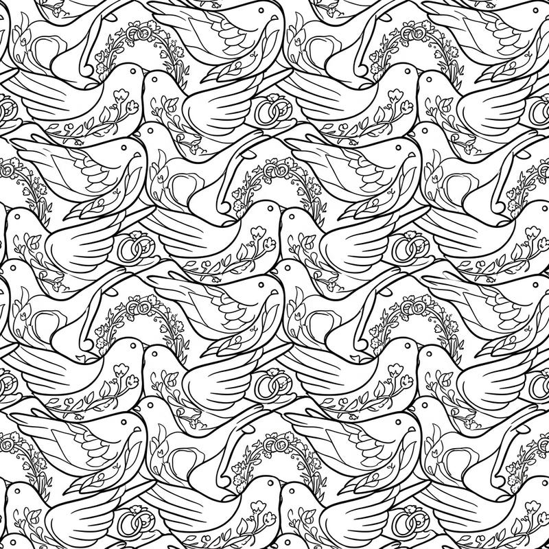 Soar into romance with this unique coloring page featuring exquisite bird tessellations intertwined with elegant wedding motifs. Perfect for celebrating love, anniversaries, or simply enjoying an intricate and beautiful design.