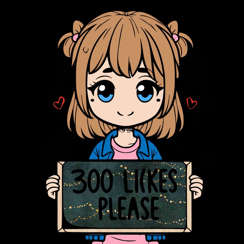 girl holding a sigh saying " 300 likes please"