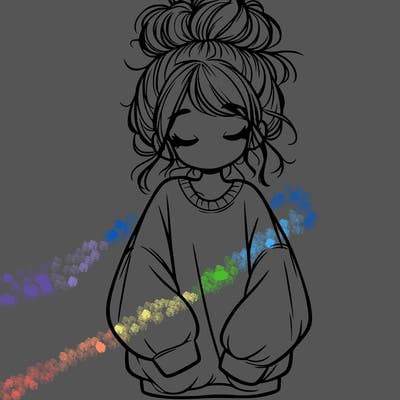 girl with baggy sweatshirt and messy bun