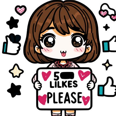 cute girl holding a sign saying 5+ likes please