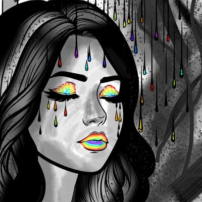 rain going over realistic woman’s face