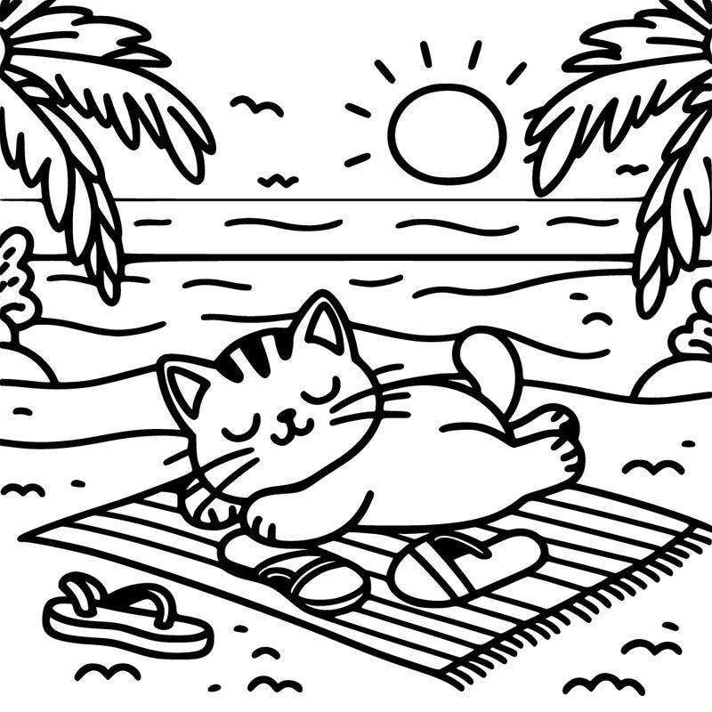 cat relaxing at the beach