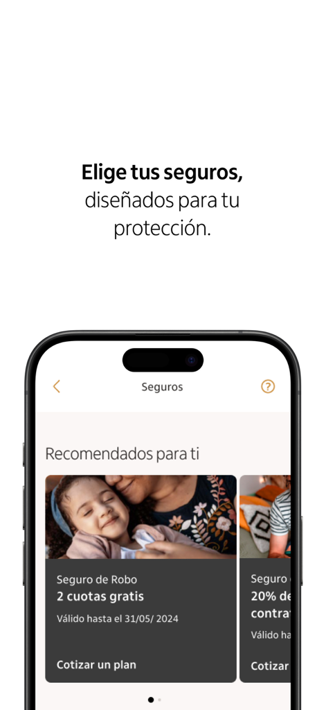 Itaú Chile - Itau Chile app screen displaying personalized insurance plans and theft protection offers