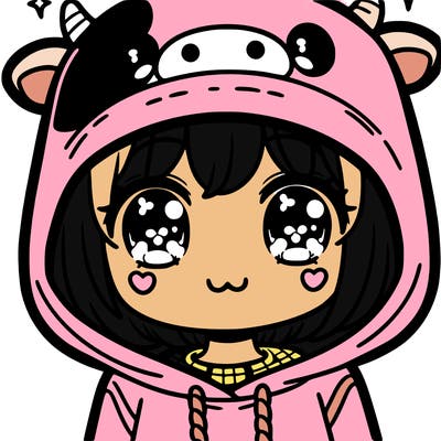 kawaii girl with cow hoodie