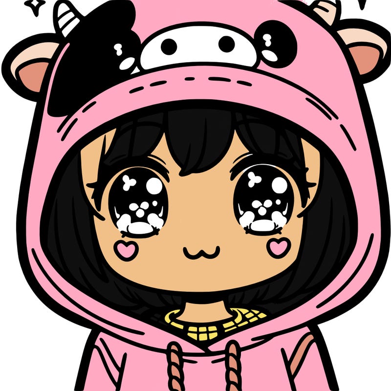 kawaii girl with cow hoodie