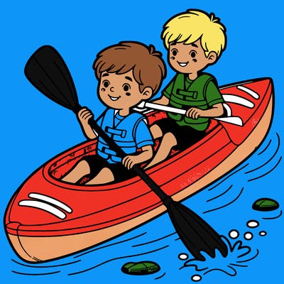 two boys in a kayak