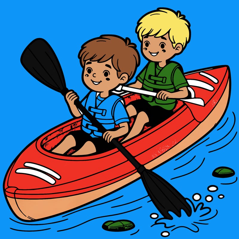 two boys in a kayak