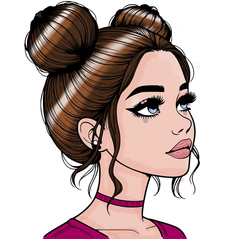 realistic girl with buns on the top of her head