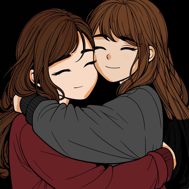 realistic two girls hugging