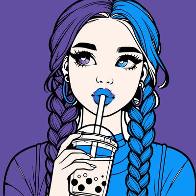 realistic girl with braided hair drinking boba